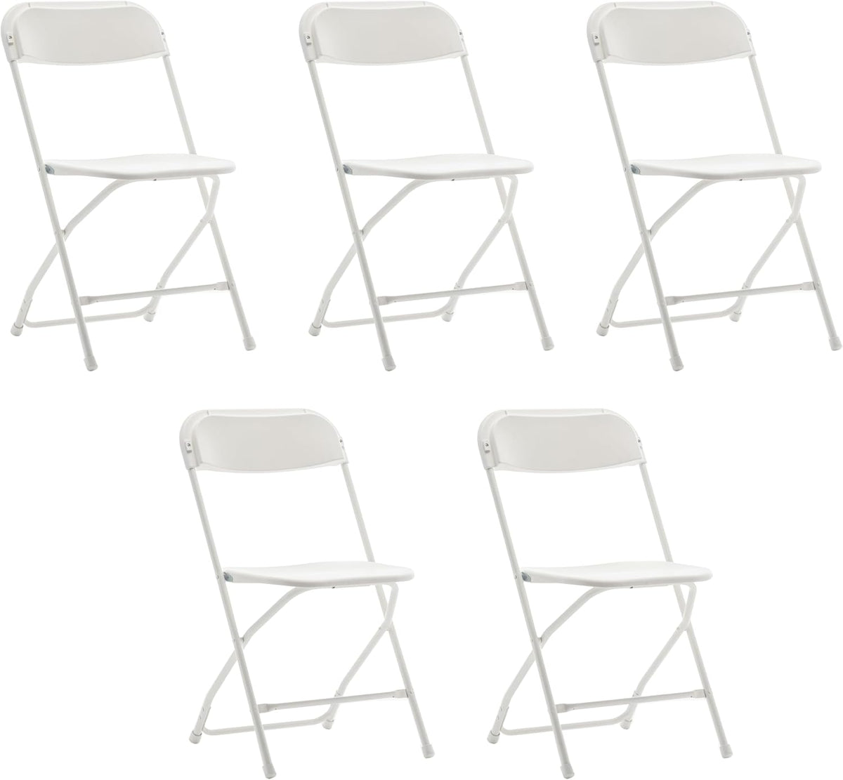 BTEXPERT Set of 5 Pack, White Plastic Folding Chair Steel Frame Commercial High Capacity Event Chair Lightweight Set for Office Wedding Party Picnic Kitchen Dining Church School