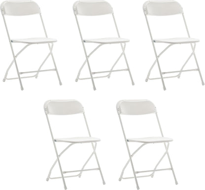 BTEXPERT Set of 5 Pack, White Plastic Folding Chair Steel Frame Commercial High Capacity Event Chair Lightweight Set for Office Wedding Party Picnic Kitchen Dining Church School