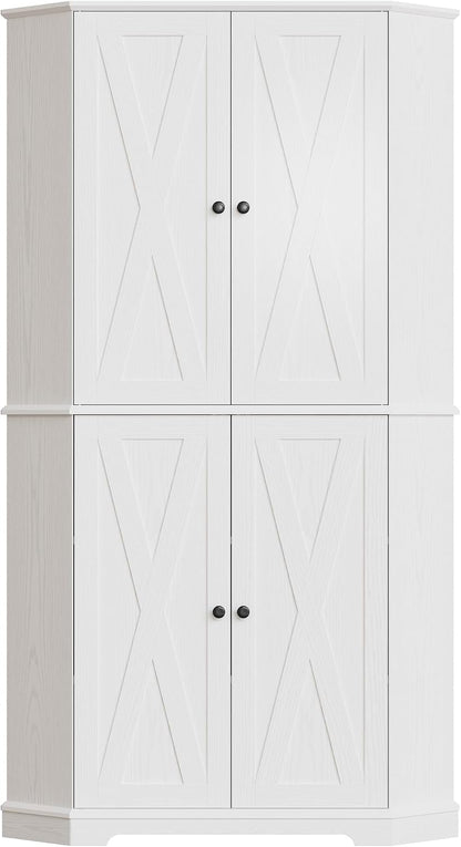 IRONCK Corner Cabinet, 72" Farmhouse Pantry Storage Cabinet, White | 6 Tiers Kitchen Pantry with 2 Adjustable Shelves, 240° Swivel Doors and Storage Rack for Kitchens, Dining rooms, Living rooms
