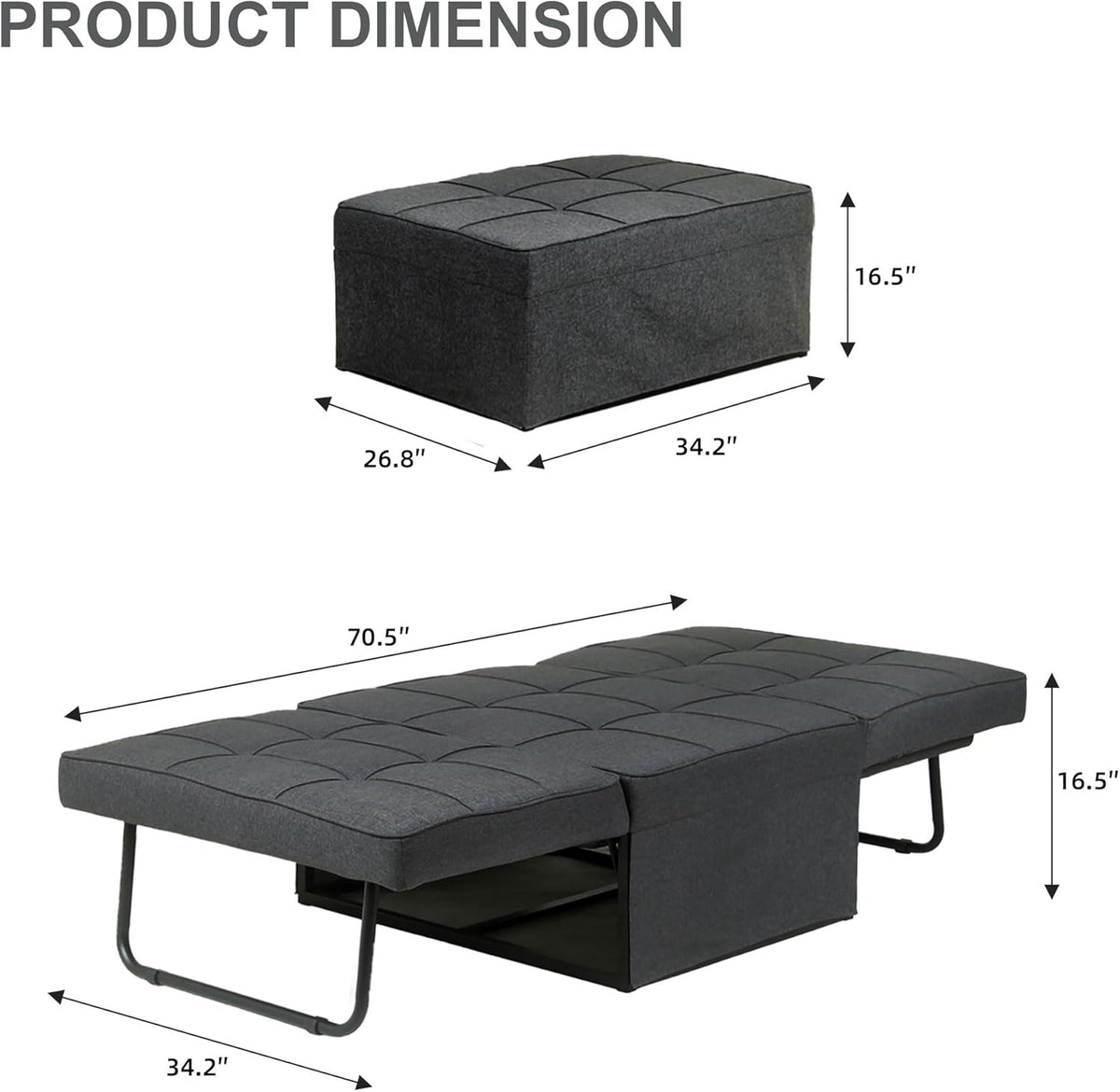 Ainfox Convertible Sofa Bed, 4 in 1 Multi-Function Folding Ottoman Bed with Adjustable Backrest, Modern Futon Couch No Assembly for Living Room Apartment Office Small Space (Black)