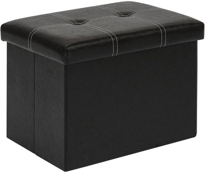 B FSOBEIIALEO Folding Storage Ottoman, 16.5" Faux Leather Ottomans, Black | Small Ottoman Foot Rest with Padded Seat, Rectangle Coffee Table Chest Bench, for Dorm Living Room