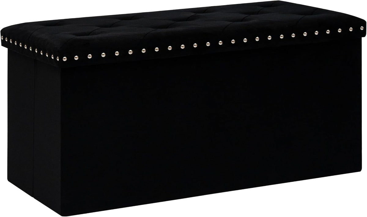 B FSOBEIIALEO Storage Ottoman Bench, 30" Velvet Ottoman with Storage, Black | Storage Chest, Luxury Tufted Foldable Long Storage Bench for Bedroom , Living Room, Entryway, End of bed