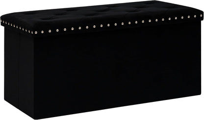 B FSOBEIIALEO Storage Ottoman Bench, 30" Velvet Ottoman with Storage, Black | Storage Chest, Luxury Tufted Foldable Long Storage Bench for Bedroom , Living Room, Entryway, End of bed
