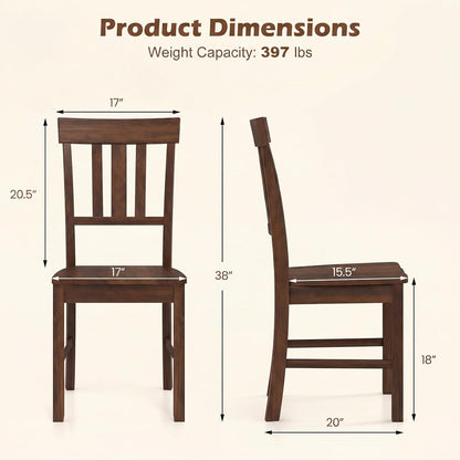 COSTWAY Wood Dining Chairs Set of 4, Solid Rubber Wood Kitchen Side Chair w/Wide Contoured Seat & High Back, Armless Farmhouse Accent Chairs for Kitchen, Living Room, Small Dining Nooks (Dark Brown)