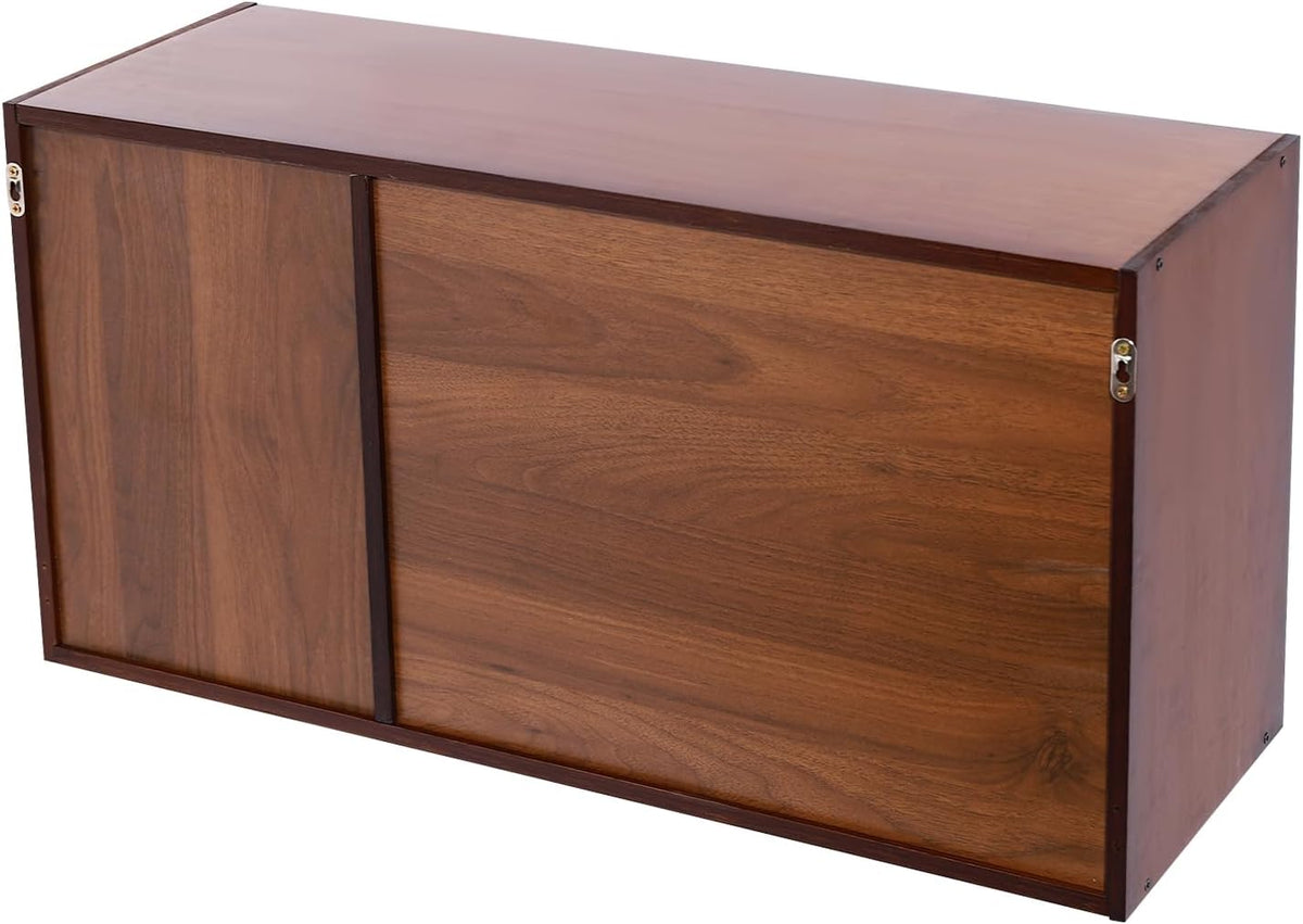 Kitchen Pantry Cabinet, Wall Mount or Countertop Sideboard with Glass Doors, 2 Tiers Rectangular Cupboard Food Pantry Cabinet for Kitchen, Dining Room, or Living Room (Walnut)