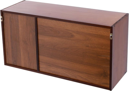 Xuthusman 2 Tier Small Kitchen Pantry Cabinet,31.5in Wall Sideboard with Glass Doors Bamboo Cupboard Food Pantry Cabinet Adjustable Shelves Countertop Storage for Kitchen Dining Room (Walnut)