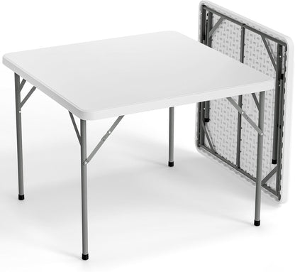 VINGLI White Card Square Table, 38 inch Foldable Legs Full Table Top, Easy to Set up and Store, Folding Portable for Game Puzzles, Gathering, Party, Dining, Indoor, Outdoor, Outside