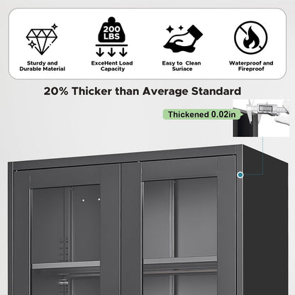 Curio Display Cabinet with Glass Doors,71”H Metal Display Case with 4 Adjustable Shelves - Black China Storage Cabinet for Collectibles, Trophies & Liquor - Locking Tall Glass Cabinet for Home