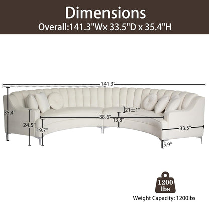 Legend Vansen Semicircle Modular Curved Velvet Sectional Sofa,141.34”Oversized Arc Sofa,Modern Cloud-Like Deep Seat Couch for Living Room Apartment Office Conference Space (2, Cream)