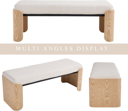 DUOMAY Modern White Chenille Bedroom Bench, 49" Wide Long Entryway Bench with Solid Wood Legs Upholstered Dining Bench Ottoman for Living Room Indoor