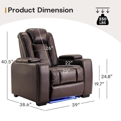 ANJ Power Home Theater Seating, PU Leather Electric Recliner Chair with Adjustable Headrest, Dual Motors Movie Reclining Chairs with LED Lights,USB Port, Cup Holders, Hidden Arm Storage (Brown)