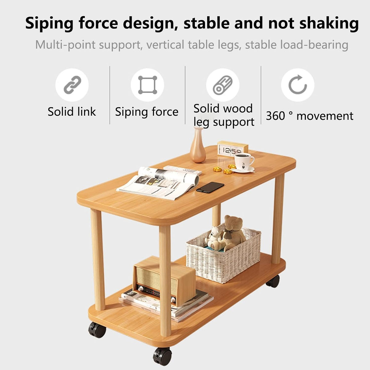 2 Tier Side Table,360 Degree Swivel Solid Wood Legs Easy Assembly Side Table Bedside Tables Open Shelf Sofa Small Tea Table for Living Room, Bedroom, Home Office Entryway, Farmhouse Wooden C