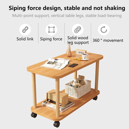 2 Tier Side Table,360 Degree Swivel Solid Wood Legs Easy Assembly Side Table Bedside Tables Open Shelf Sofa Small Tea Table for Living Room, Bedroom, Home Office Entryway, Farmhouse Wooden C