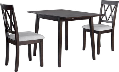 Merax Farmhouse Wooden Dining Set of 3, 45.6 inch Extendable Kitchen Table with Drop Leaf, 2 Chairs with Backrest for Small Space, Easy Assemble Espresso