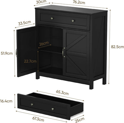Semiocthome Farmhouse Sideboard Buffet Cabinet with Storage and Adjustable Shelf, Accent Table with Barn Door, Storage Cabinet for Kitchen, Dining Room, Bathroom, Entryway - Black