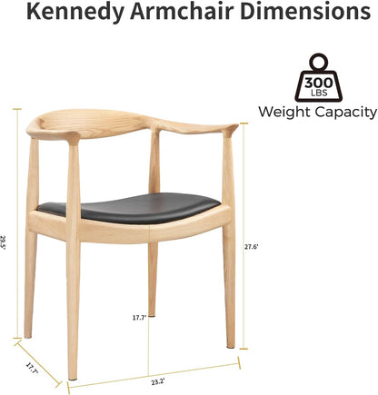 Tomile Kennedy Armchair, Mid Century Modern Dining Chairs (Natural) | Solid Ash Wood Frame, PU Leather Seat, 300 LBS Support, Ergonomic Backrest, Fully Assembled, Great for Kitchen & Home Office