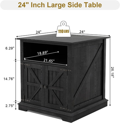 MUUEGM End Table Set of 2 Large Side Table 24" Farmhouse Nightstands with Charging Station Wood Bedside Night Stands with Adjustable Storage Shelf for Living Room, Bedroom