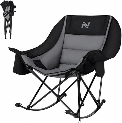 ABORON Oversized Rocking Chair for Adults, 400 lbs Heavy Duty Camping Chair | Enjoy smooth rocking comfort with full padding, cooler bag & side pocket. Holds up to 400 lbs for camping, patio & backyard