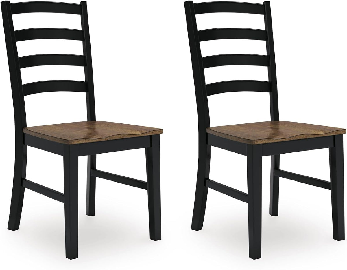 Signature Design by Ashley Wildenauer Dining Chairs Set of 2, Modern Ladderback Dining Chairs with Solid Wood Frame, Two-Tone Finish, Contoured Seat, Black/Brown | Solid wood frame, Mango veneer and MDF substrate seat, Modern ladderback, 250 lb capacity