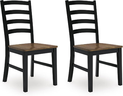 Signature Design by Ashley Wildenauer Dining Chairs Set of 2, Modern Ladderback Dining Chairs with Solid Wood Frame, Two-Tone Finish, Contoured Seat, Black/Brown | Solid wood frame, Mango veneer and MDF substrate seat, Modern ladderback, 250 lb capacity
