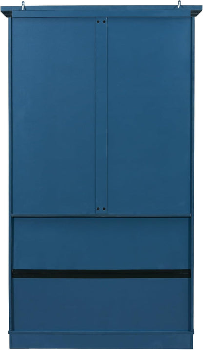 LUMISOL Kitchen Pantry with Drawers, 72" Tall Freestanding Cupboard Storage Cabinets with Door Shelves & Pull-Out Trays, Dining Storage Cabinet Cupboard with Adjustable Shelves, for Dining Room, Blue