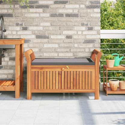 Solid Acacia Wood Patio Storage Bench with Cushion, 35.8 Inch Outdoor Bench for Garden, Curved Arms, Ample Storage for Pillows and Blankets