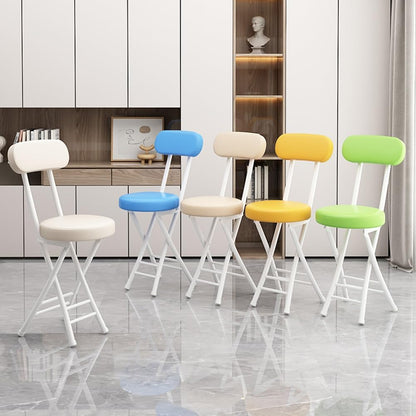 Folding Stool with Backrest, Cushioned Padded Leather Round Portable Foldable Bar Stool Chair for Kitchen(Orange)