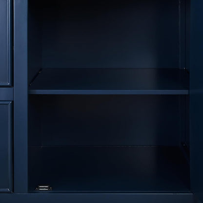 Crosley Furniture Cutler Faux Marble Top Kitchen Island with Storage, Breakfast Bar, Microwave Stand, Navy