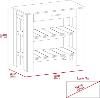 Kitchen Island with Two Shelves, One Drawer, Four Legs, Towel Hanger, Black | Combines two open shelves, one drawer, and towel hanger for storage
