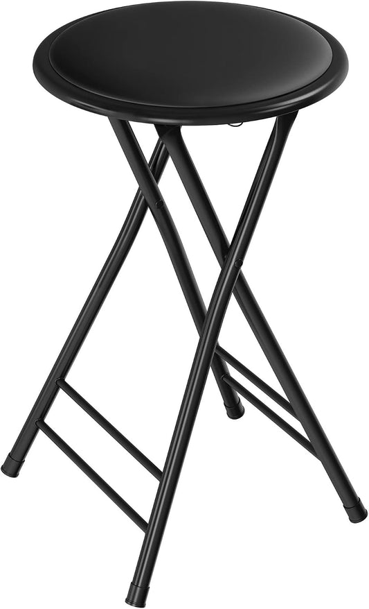 Backless Folding Stool with 225lb Capacity for Kitchen or Rec Room - Portable Indoor Counter Bar Stools (24-Inch, Black)