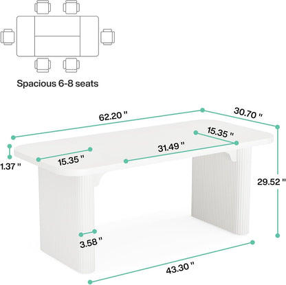 Tribesigns Dining Table for 4-6, Rectangular Wood Kitchen Tables with Double Pedestal, 62-Inch Dinner Tables for Dining Room, Living Room, Easy Assembly, Only Table (White)