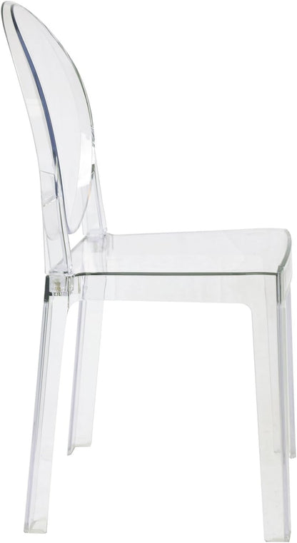 2xhome Ghost Dining Chair with Oval Back | Transparent Acrylic Accent Side Chair for Kitchen, Living Room, Vanity, or Event Seating | Non Stackable (Set of 2, Clear)