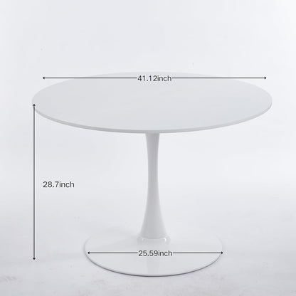 42.1" Round Dining Table Mid Century Modern Tulip Table Kitchen Dining Table for 4 People with MDF Tabletop & Pedestal Base for Coffee Office Living Room Dining Room (White)