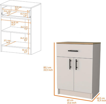 Kitchen Pantry with 2 Doors and 1 Drawer, Melamine and Particleboard | Measures 23.6 inches width, 33.5 inches hight, and 15.9 inches depth