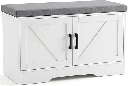 NEWBULIG Shoe Storage Bench for Entryway with Cushion, 27.6IN, White | Shoe Organizer Cabinet with Padded Cushion and Doors, Adjustable Shelves, Shoes Bench for Hallway, Mudroom, Bedroom