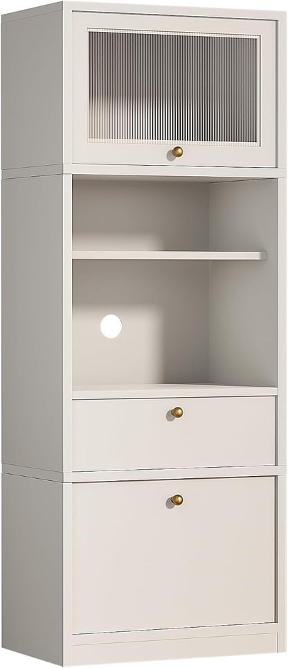 Freestanding Tall Pantry Cabinet with Adjustable Shelves & Drawer – E1-Grade Wood Storage Solution for Kitchen, Bathroom, Laundry Room