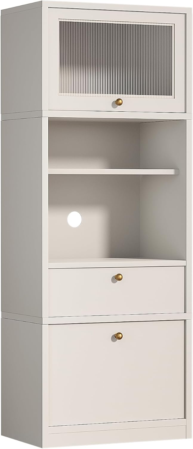 71" Tall Pantry Cabinet, Freestanding Storage Cabinet with Doors and Adjustable Shelves, Drawer & Anti-Tip Kit, E1-Grade Wood, Warm White for Kitchen Pantry Bathroom Storage