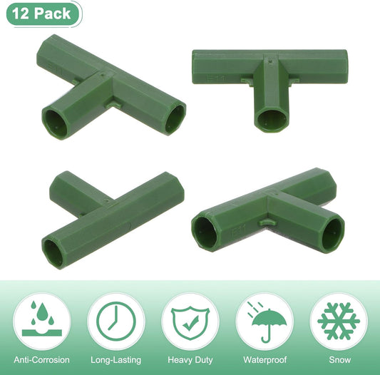 4 Pcs 11mm Greenhouse Frame Building Connectors, 3 Way Flat Pipe Fitting for Grape Trellis/Sunscreen Shed/Gardening Plant Stakes, Greenhouse Accessories [Green]