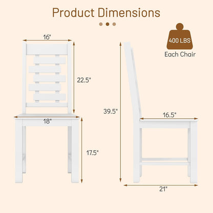 Giantex Wooden Dining Chairs Set of 4, 100% Solid Rubber Wood Kitchen Chair with High & Tilted Backrest, Wide Seat, Mid-Century Modern Side Armless Chairs for Dining Room Living Room, White