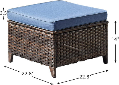 HUMMUH Outdoor Ottomans for Patio Set of 2 PE Wicker Steel Frame Outdoor Footstool for Patio, Backyard, Additional Seating, Side Tables with Removable Weather-Resistant Cushions