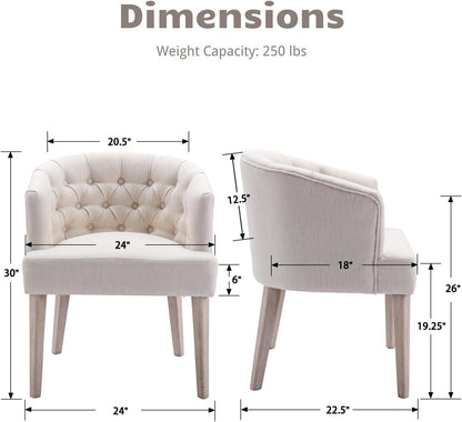 HEAH-YO Modern Dining Chairs Set of 4, Tufted Dining Room Chairs with Barrel Backrests, Upholstered Linen Kitchen Chair for Dining Room, White
