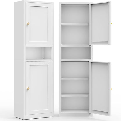 Eltean 67" Tall Narrow Storage Cabinet,Bathroom Cabinets | Narrow Pantry Cabinet with 3 Adjustable Shelves,Reversible Doors Opening,Kitchen Cupboard for Pantry,White (15.7" W)