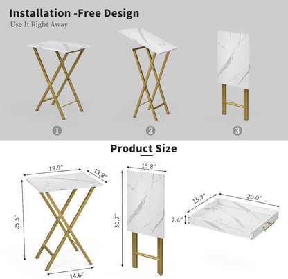 Folding TV Tray Tables, Set of 2 Side Table for Small Place, Snack Eating Tables at Couch, Folding Tables with Removable Serving Tray, Portable End Table Easy Assembly