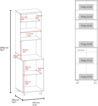 Kitchen Pantry with 2 Doors and 5 Shelves in White | Tall vertical design with 5 shelves for efficient kitchen storage