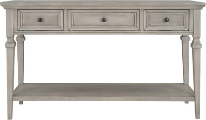 Knocbel 50" Retro Style Console Table Solid Wood Frame Sofa Table with Bottom Open Shelves and 3 Top Storage Drawers Entryway Table for Living Room, Coffee Bar, Hallway, Front Hall