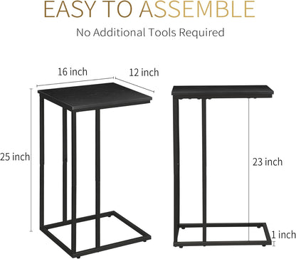 C Shaped Side Table Set of 2, Skinny Sofa Table for Sofa and Bed, Couch Tables That Slide Under, Small End Tables for Living Room, Bedroom or Small Spaces, Black