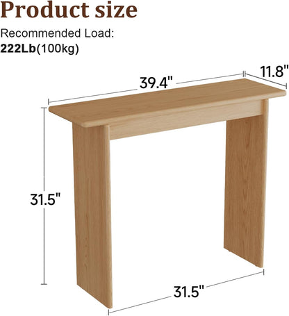 AQIMUELE Natural Console Table Thin Rubberwood Minimalist Mid-Century Style | Stable and Sturdy 11.8" D x 39.4" W x 31.5" H for Entryway/Sofa Back
