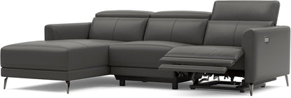 Valencia Andria 99.5" Reclining Leather Sectional Sofa, Reclining Couch with Left Hand Chaise | Italian Nappa 11000 Top Grain Leather | Power Reclining Seat with Adjustable Headrests - Cloudy Grey