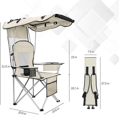 Camping Chairs with Canopy, Portable Quad Lawn Chair for Adults, Folding Recliner Chair with Cup Holder Outdoor Events and Shade- Support 330 LBS