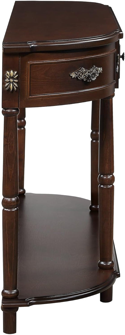 LUMISOL Retro Curved Sofa Table Behind Couch, Solid Wood Entryway Table with 2 Drawers and Open Shelf, 2 Tier Half Moon Console Table for Entrance Living Room, Espresso